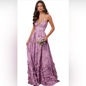 Elegant Floral Purple Maxi Dress